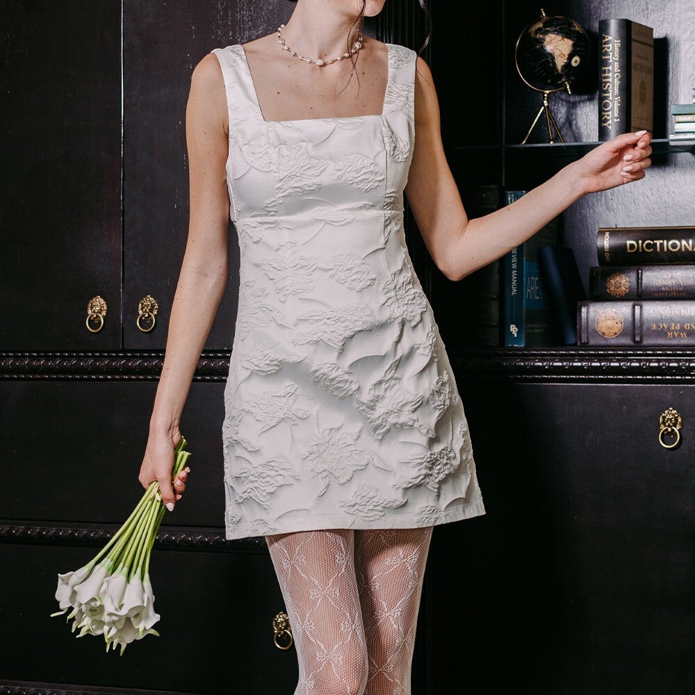 IVORY JACQUARD MINI DRESS | Trendy Shore